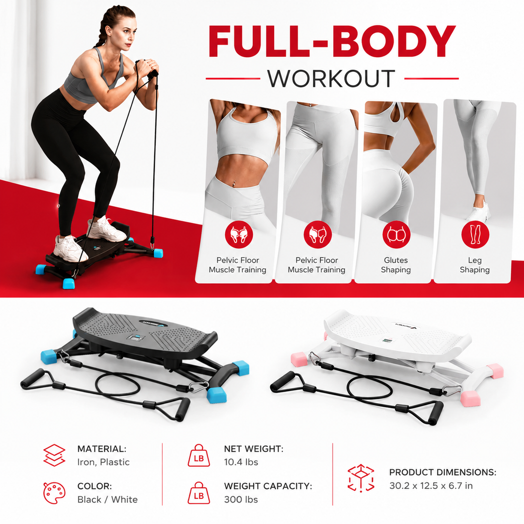 Premium Slide Stepper Ski Trainer Exercise Machine Side to Side Glider Home Cardio Balance Workout Machine Resistance Bands LCD 440 lb Capacity No Assembly