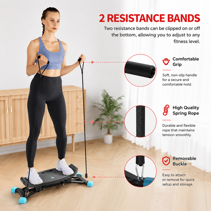 Premium Slide Stepper Ski Trainer Exercise Machine Side to Side Glider Home Cardio Balance Workout Machine Resistance Bands LCD 440 lb Capacity No Assembly