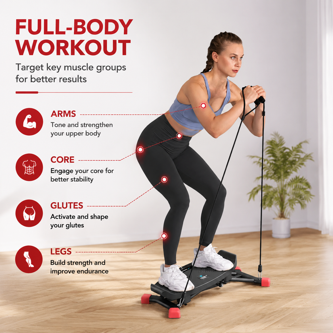 Premium Slide Stepper Ski Trainer Exercise Machine Side to Side Glider Home Cardio Balance Workout Machine Resistance Bands LCD 440 lb Capacity No Assembly
