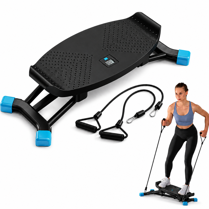 Premium Slide Stepper Ski Trainer Exercise Machine Side to Side Glider Home Cardio Balance Workout Machine Resistance Bands LCD 440 lb Capacity No Assembly