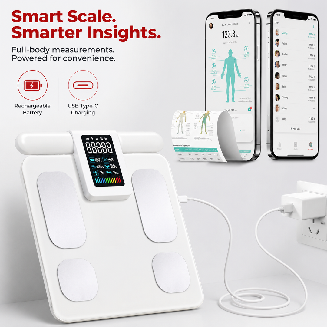 Premium Smart Body Composition Scale 8 Electrode BIA Digital Weight Scale Bluetooth App Connected BMI Body Fat Muscle Mass Water Tracking 180kg Capacity