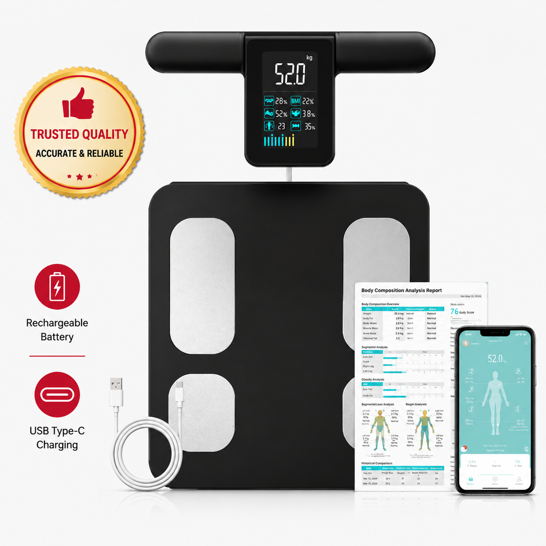 Premium Smart Body Composition Scale 8 Electrode BIA Digital Weight Scale Bluetooth App Connected BMI Body Fat Muscle Mass Water Tracking 180kg Capacity