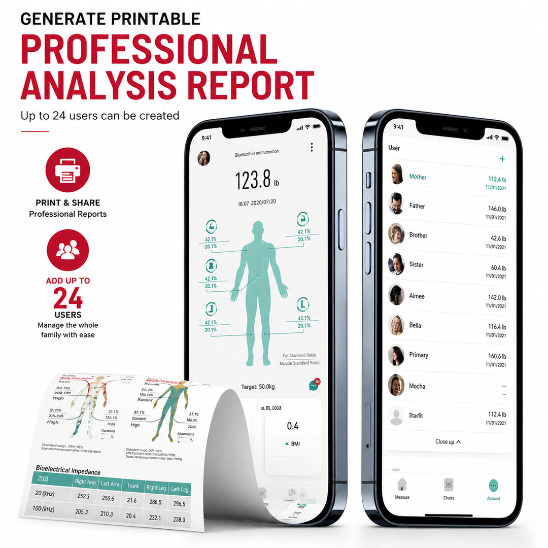 Premium Smart Body Composition Scale 8 Electrode Bioimpedance Body Fat Analyzer Digital Weight Scale BMI Muscle Water Bone Mass Smart App Bluetooth Home Use