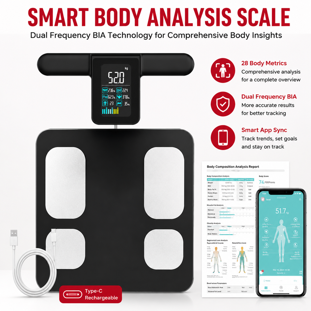 Premium Smart Body Composition Scale 8 Electrode Bioimpedance Body Fat Analyzer Digital Weight Scale BMI Muscle Water Bone Mass Smart App Bluetooth Home Use