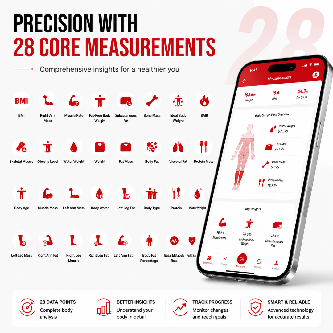 Premium Smart Body Composition Scale 8 Electrode Bioimpedance Body Fat Analyzer Digital Weight Scale BMI Muscle Water Bone Mass Smart App Bluetooth Home Use