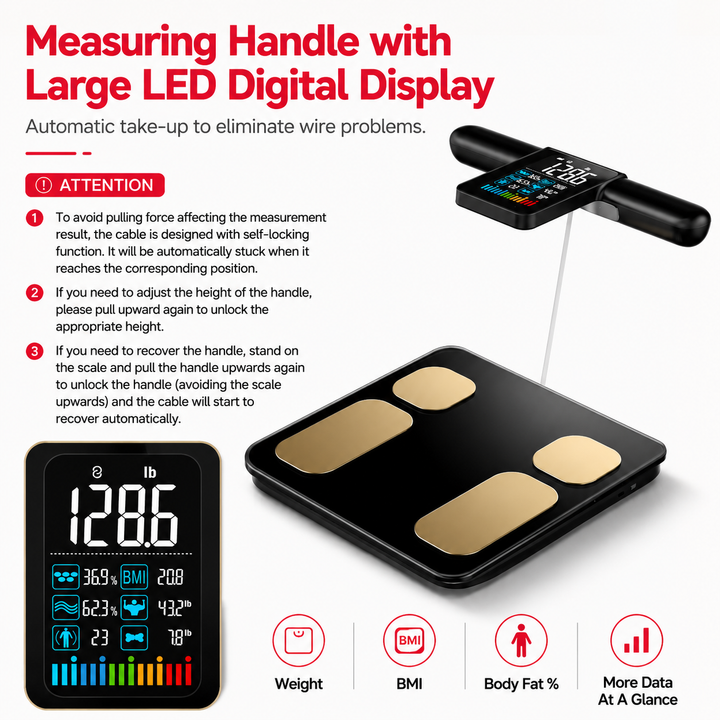 Premium Smart Body Composition Scale 8 Electrode Bioimpedance Digital Weight Scale Body Fat Muscle BMI Water Measurement Bluetooth App Home Fitness Tracker