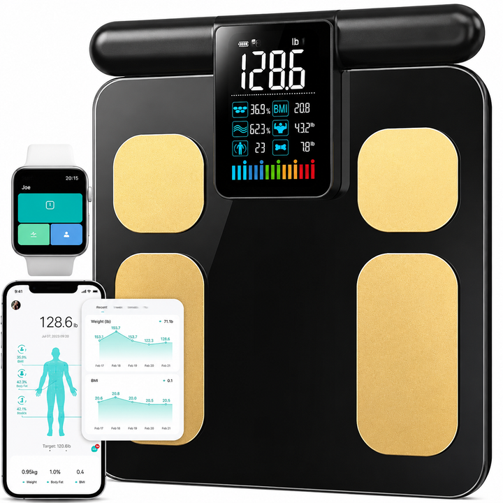 Premium Smart Body Composition Scale 8 Electrode Bioimpedance Digital Weight Scale Body Fat Muscle BMI Water Measurement Bluetooth App Home Fitness Tracker