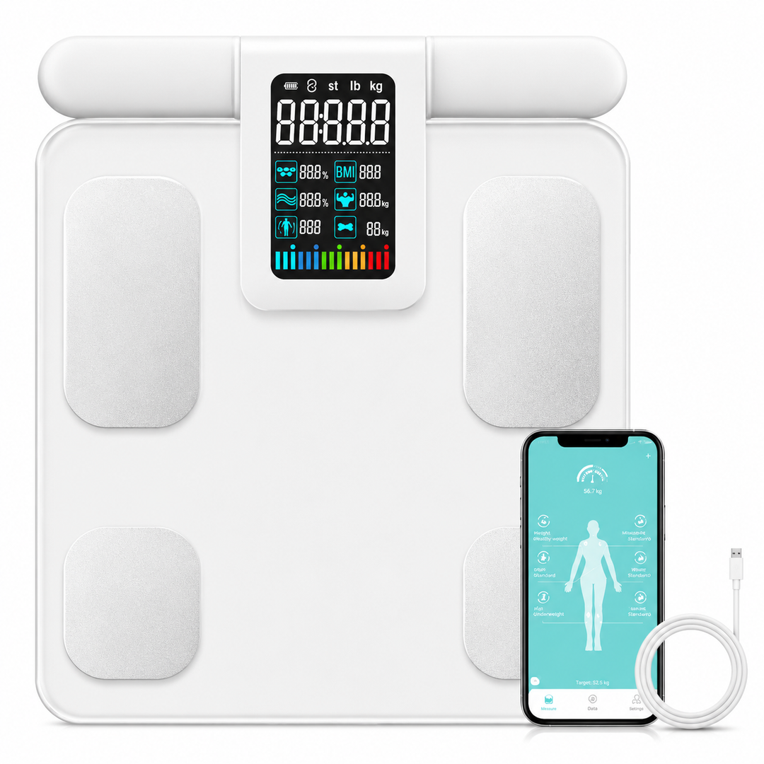 Premium Smart Body Composition Scale 8 Electrode Bioimpedance Digital Weight Scale Body Fat Muscle BMI Water Measurement Bluetooth App Home Fitness Tracker