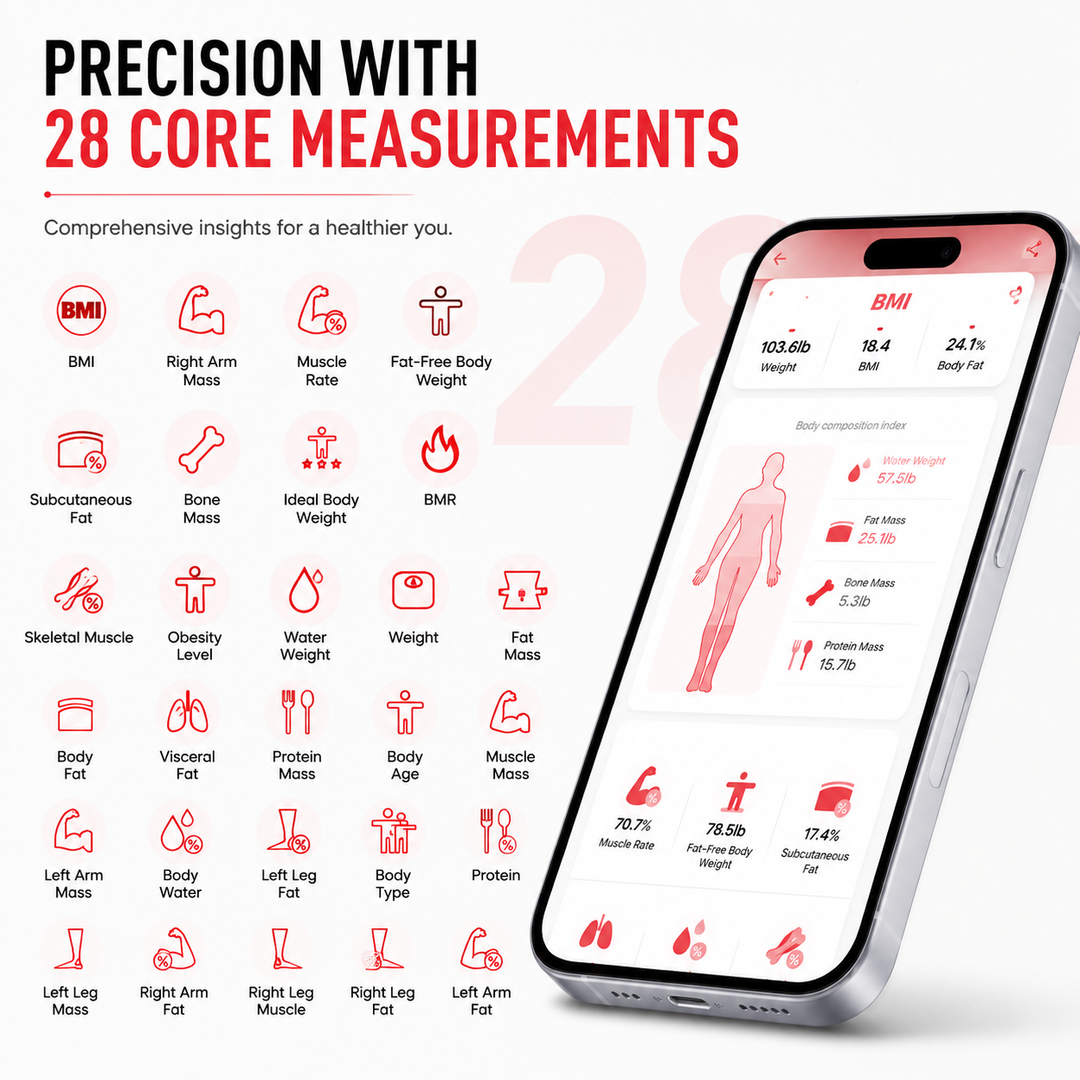 Premium Smart Body Composition Scale 8 Electrode Body Fat Analyzer Bioimpedance Digital Weight BMI Muscle Water Bone Mass Bluetooth App Home Use