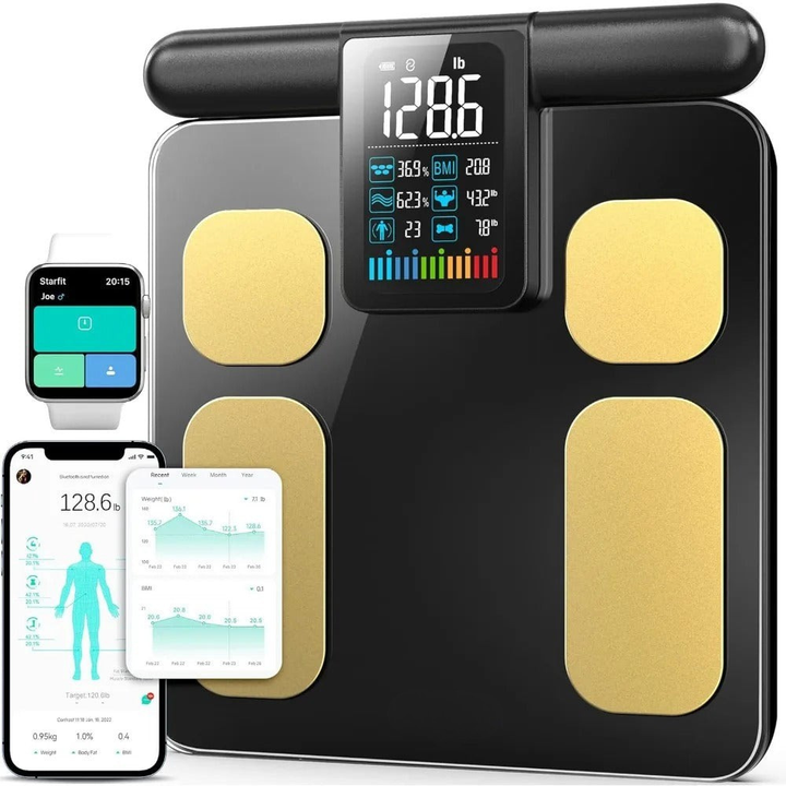 Premium Smart Body Composition Scale 8 Electrode Body Fat Analyzer Bioimpedance Digital Weight BMI Muscle Water Bone Mass Bluetooth App Home Use