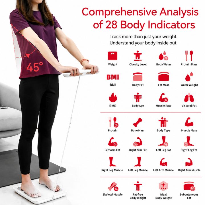 Premium Smart Body Composition Scale 8 Electrode Body Fat Analyzer Bioimpedance Digital Weight BMI Muscle Water Bone Mass Bluetooth App Home Use
