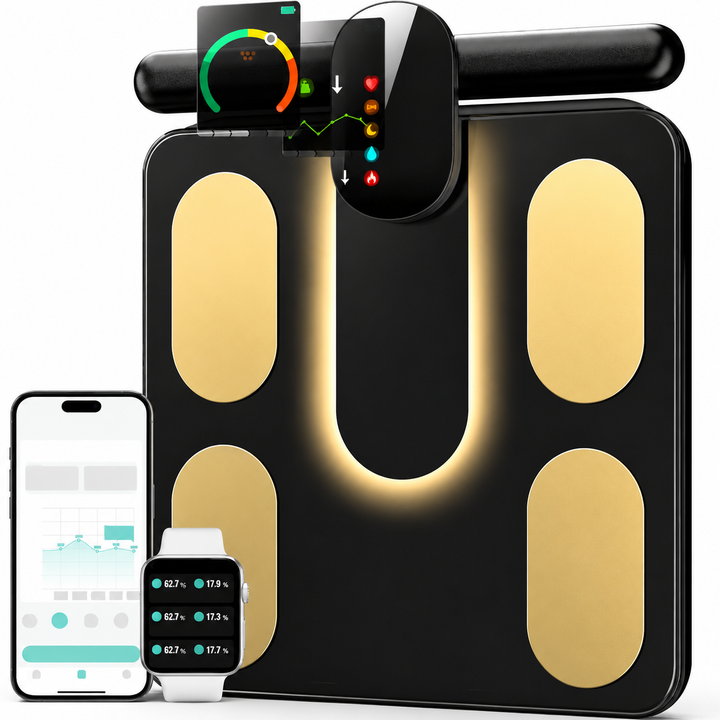 Premium Smart Body Composition Scale 8 Electrode Body Fat Analyzer Bioimpedance Digital Weight BMI Muscle Water Bone Mass Bluetooth App Home Use