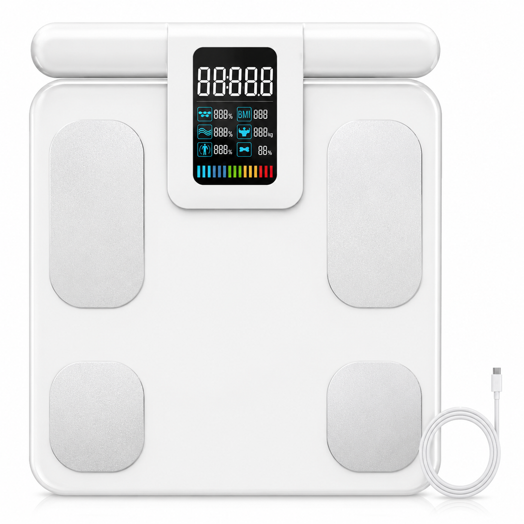 Premium Smart Body Composition Scale 8 Electrode Body Fat Analyzer Bioimpedance Digital Weight BMI Muscle Water Bone Mass Bluetooth App Home Use