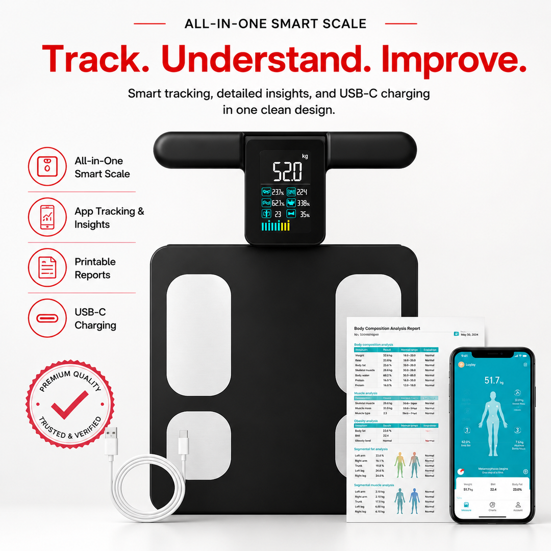 Premium Smart Body Composition Scale 8 Electrode Body Fat Analyzer Digital Weight Scale Bluetooth App Sync Fitness Tracker 180kg Home Use Device
