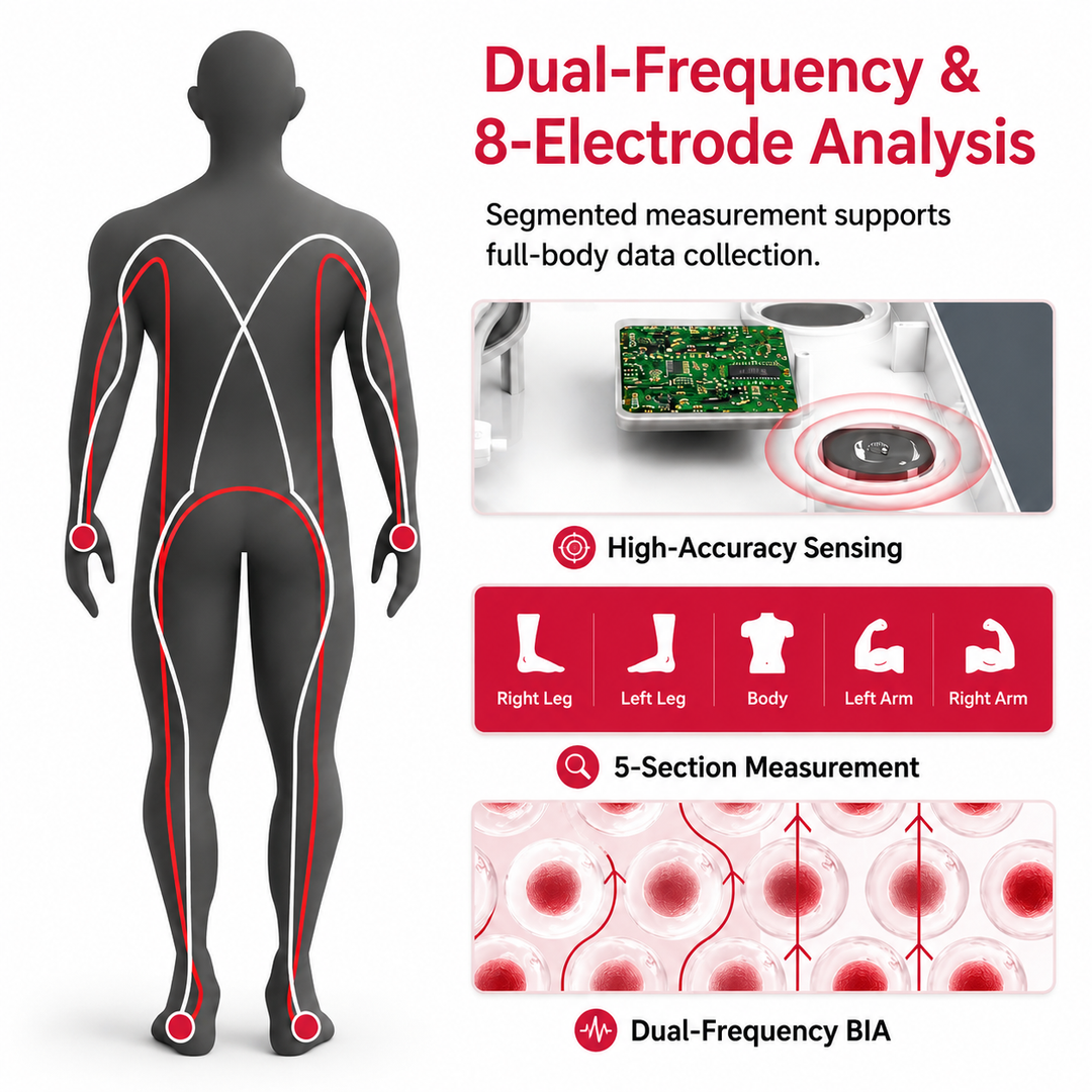 Premium Smart Body Composition Scale 8 Electrode Body Fat Analyzer Digital Weight Scale Bluetooth App Sync Fitness Tracker 180kg Home Use Device