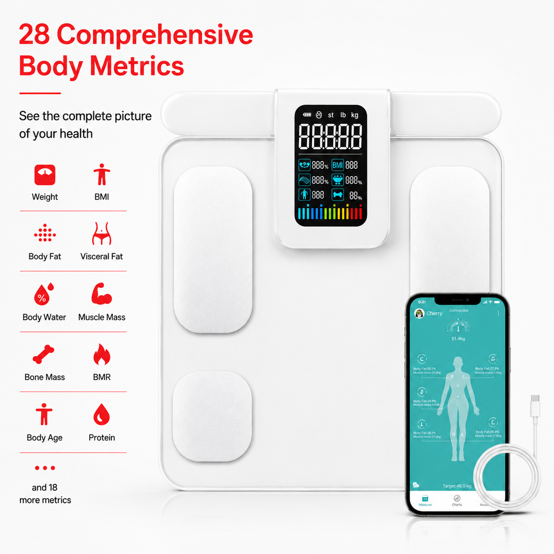 Premium Smart Body Composition Scale 8 Electrode Body Fat Analyzer Digital Weight Scale Bluetooth App Sync Fitness Tracker 180kg Home Use Device