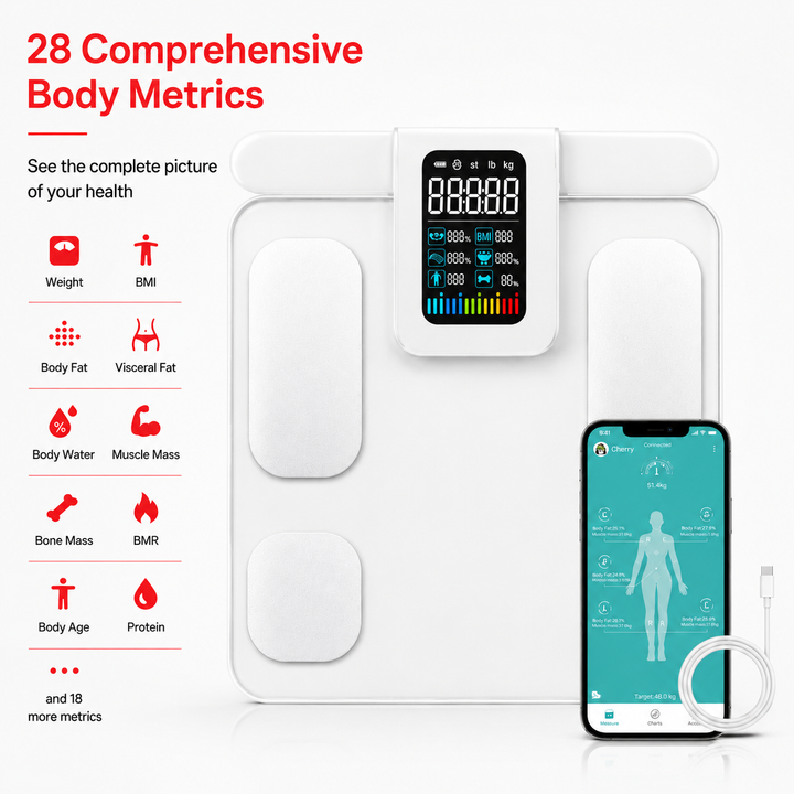 Premium Smart Body Composition Scale 8 Electrode Body Fat Analyzer Digital Weight Scale Bluetooth App Sync Fitness Tracker 180kg Home Use Device