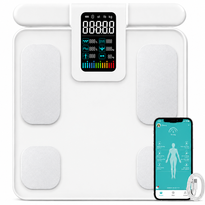 Premium Smart Body Composition Scale 8 Electrode Body Fat Analyzer Digital Weight Scale Bluetooth App Sync Fitness Tracker 180kg Home Use Device