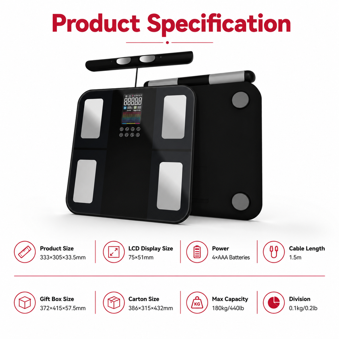 Premium Smart Body Composition Scale 8-Electrode Digital Body Fat Scale BMI Muscle Mass Visceral Fat App Tracking Handle Home Health Monitor Bluetooth
