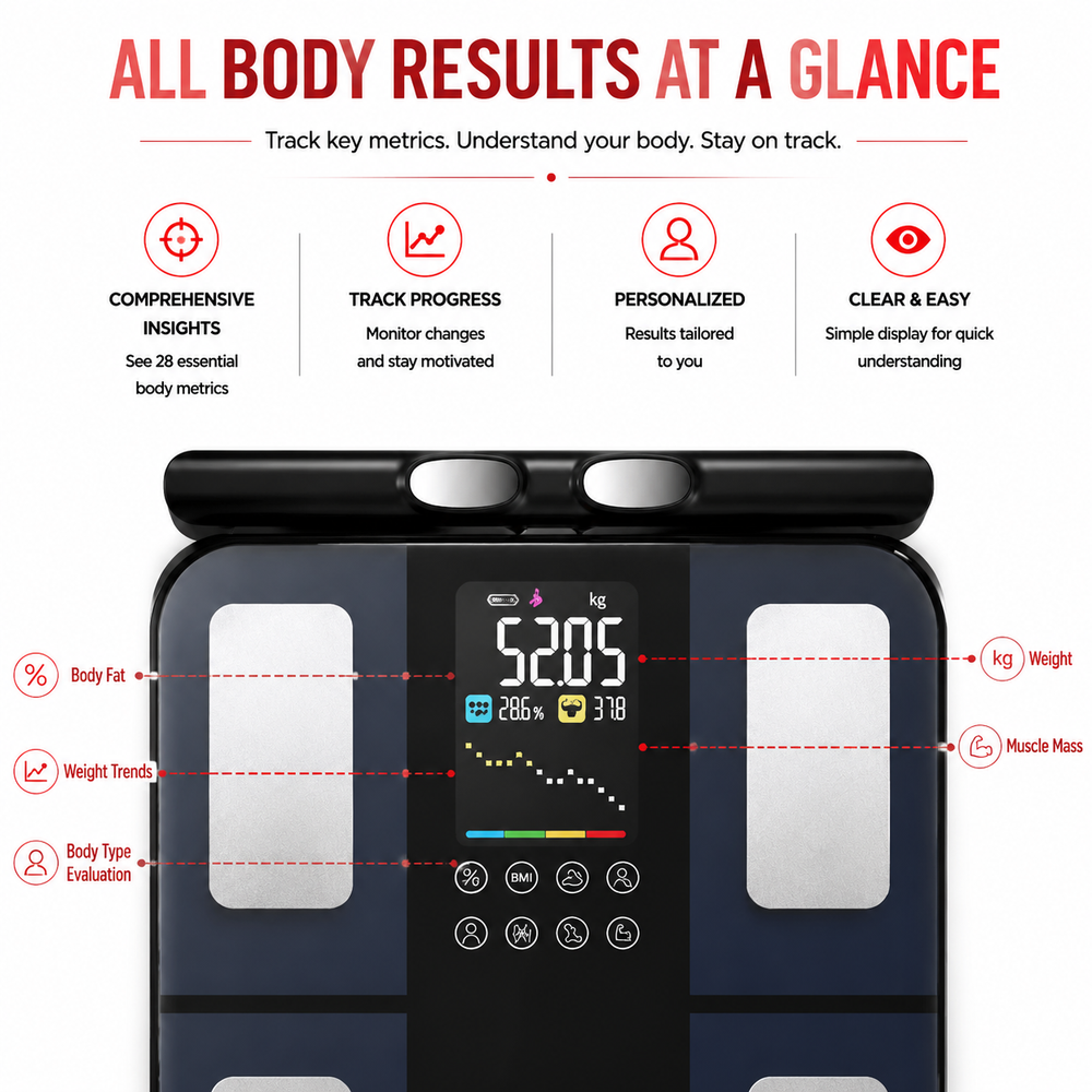 Premium Smart Body Composition Scale 8-Electrode Digital Body Fat Scale BMI Muscle Mass Visceral Fat App Tracking Handle Home Health Monitor Bluetooth