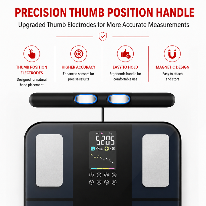 Premium Smart Body Composition Scale 8-Electrode Digital Body Fat Scale BMI Muscle Mass Visceral Fat App Tracking Handle Home Health Monitor Bluetooth