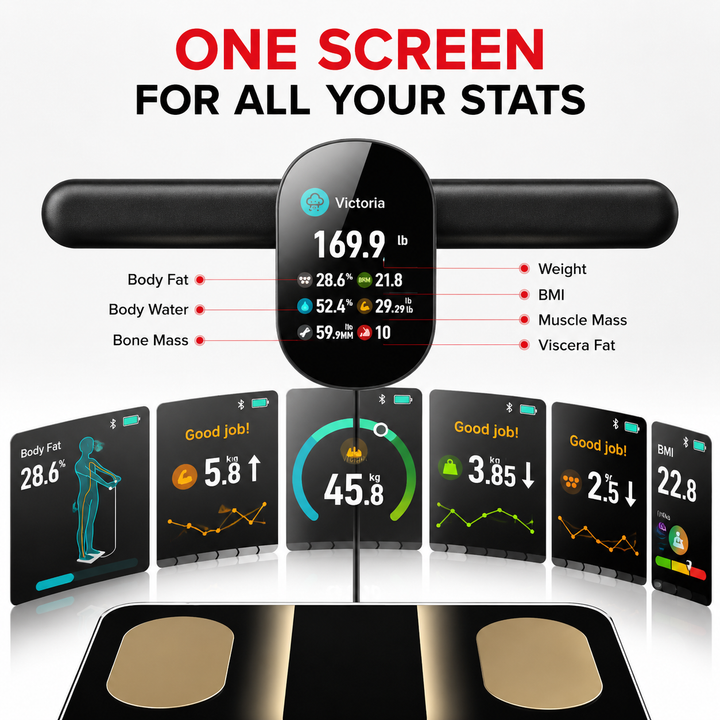 Premium Smart Body Composition Scale 8 Electrode Digital Weight Scale Bluetooth App Sync Body Fat Muscle Water BMI Tracker 180kg LCD Multi User