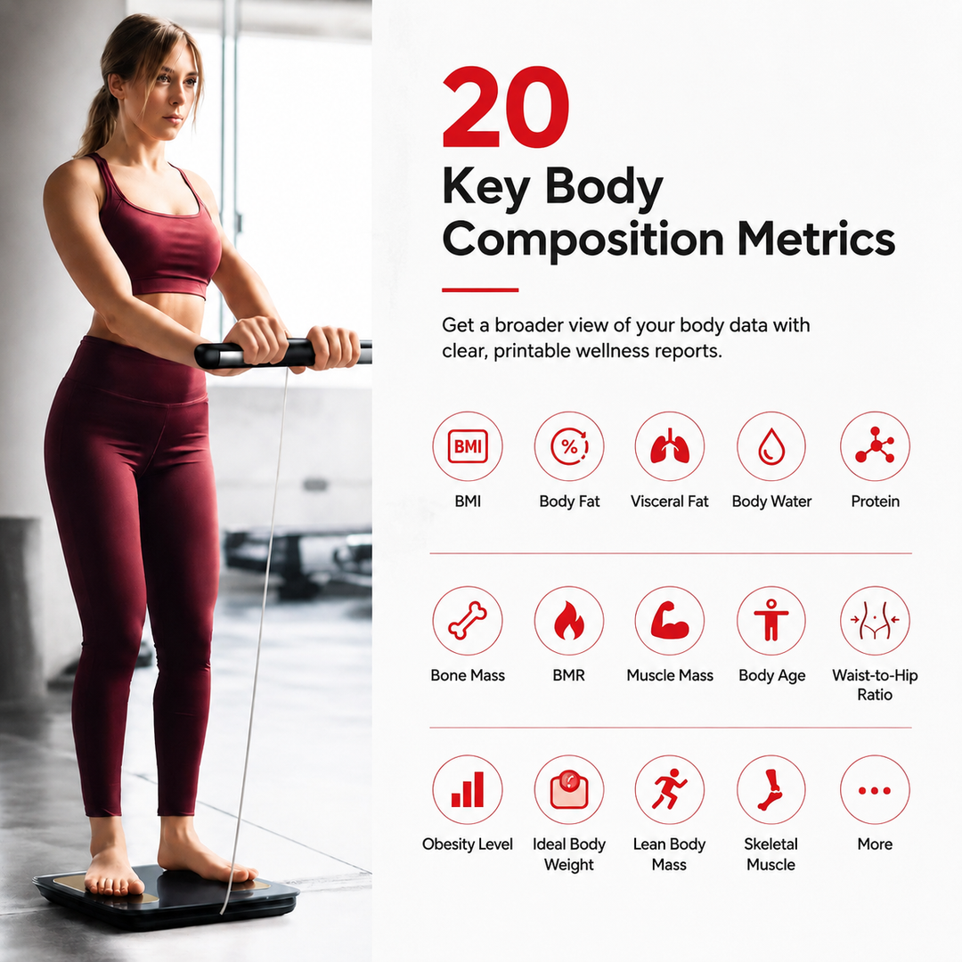 Premium Smart Body Composition Scale 8 Electrode Digital Weight Scale Bluetooth App Sync Body Fat Muscle Water BMI Tracker 180kg LCD Multi User