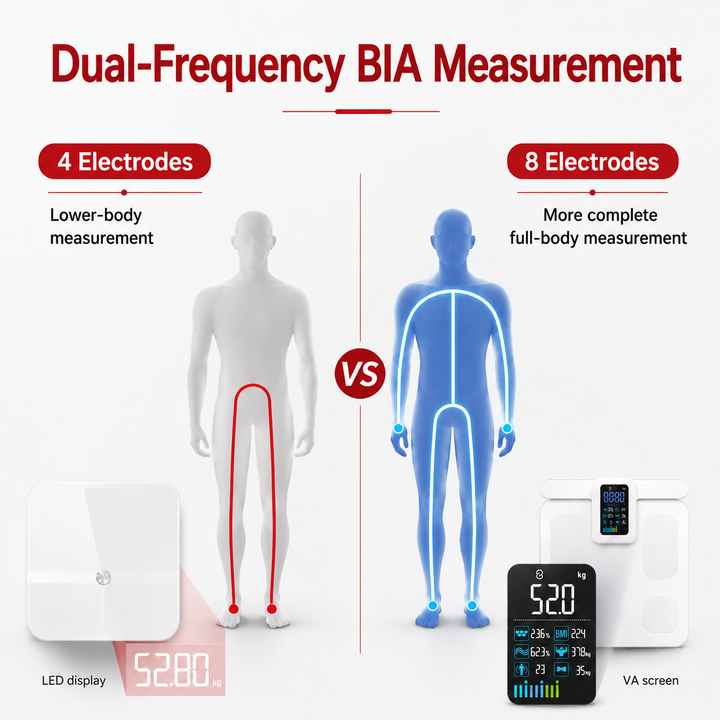 Premium Smart Body Composition Scale 8 Electrode Digital Weight Scale Bluetooth App Sync Body Fat Muscle Water BMI Tracker 180kg LCD Multi User