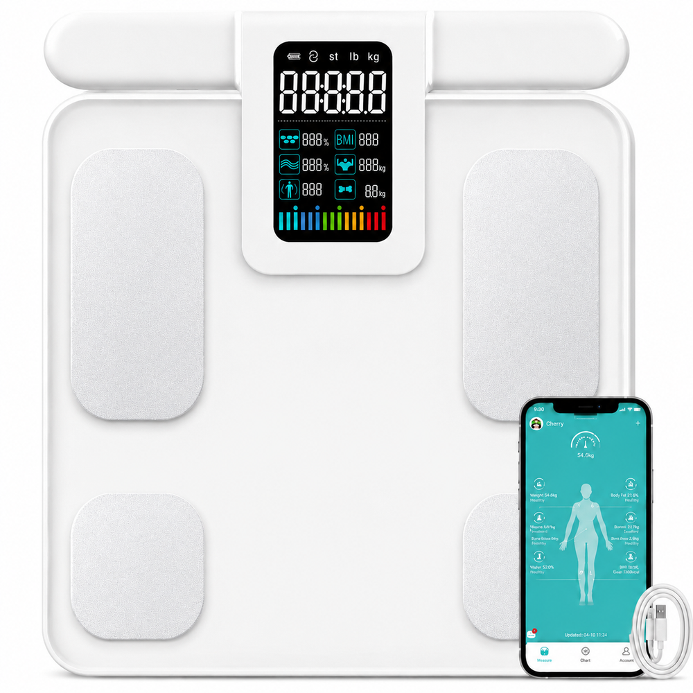 Premium Smart Body Composition Scale 8 Electrode Digital Weight Scale Bluetooth App Sync Body Fat Muscle Water BMI Tracker 180kg LCD Multi User