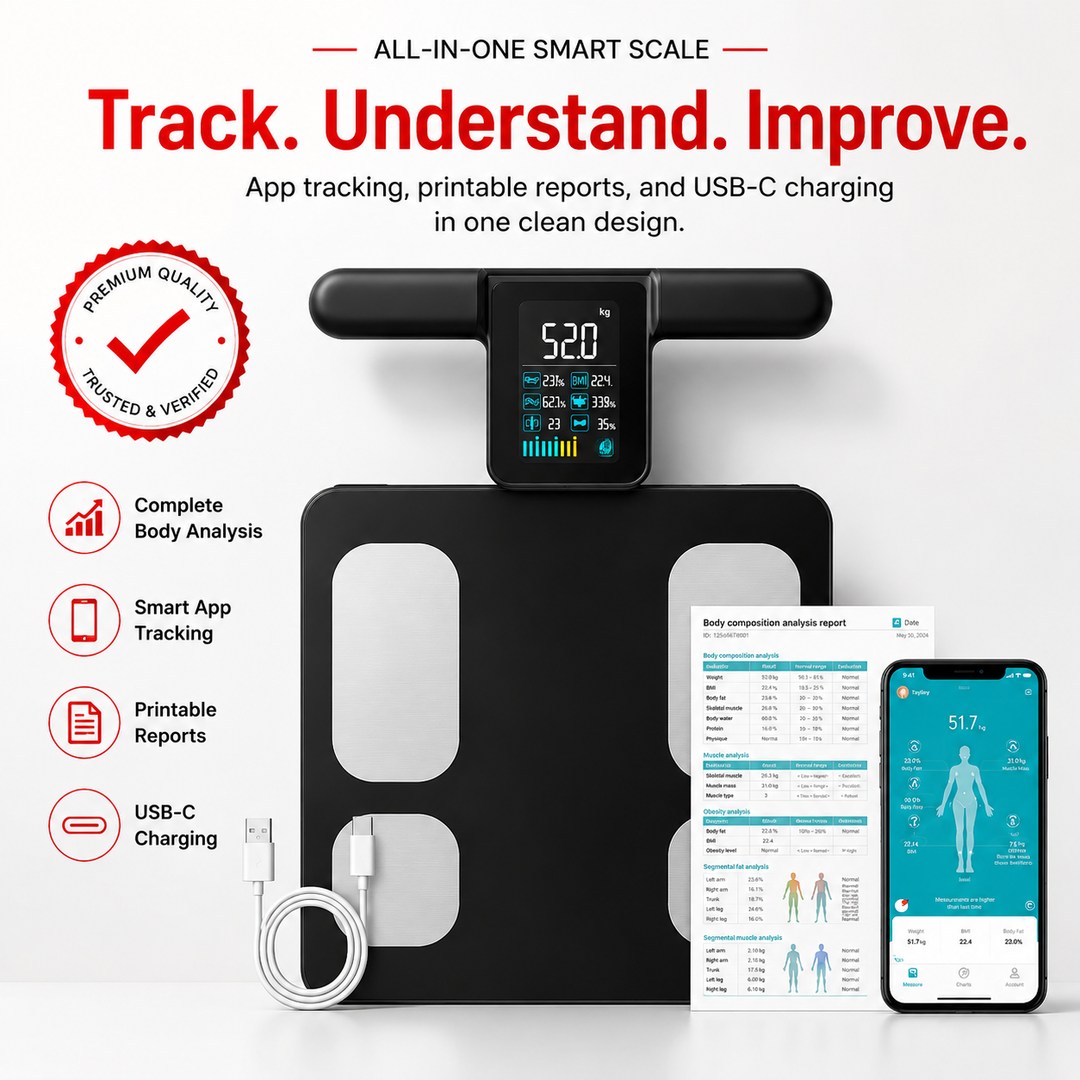 Premium Smart Body Composition Scale 8 Electrode Digital Weight Scale Bluetooth App Sync Body Fat Muscle Water BMI Tracker 180kg LCD Multi User