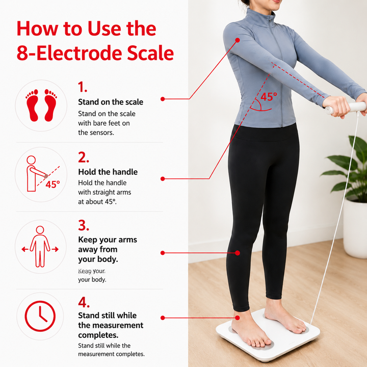 Premium Smart Body Composition Scale 8 Electrode Digital Weight Scale Bluetooth App Sync Body Fat Muscle Water BMI Tracker 180kg LCD Multi User