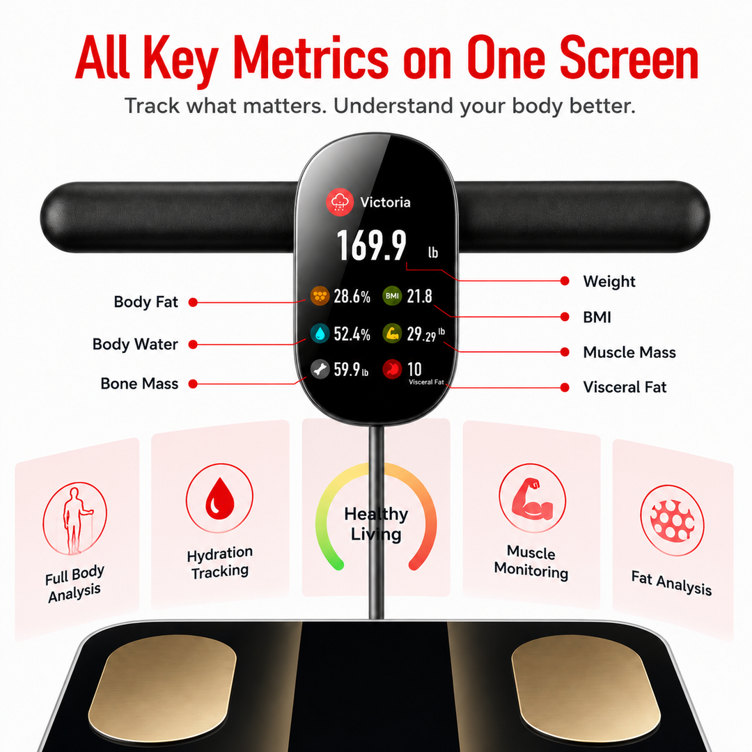 Premium Smart Body Composition Scale 8 Electrode Digital Weight Scale Bluetooth App Sync Body Fat Muscle Water BMI Tracker 180kg LCD Multi User