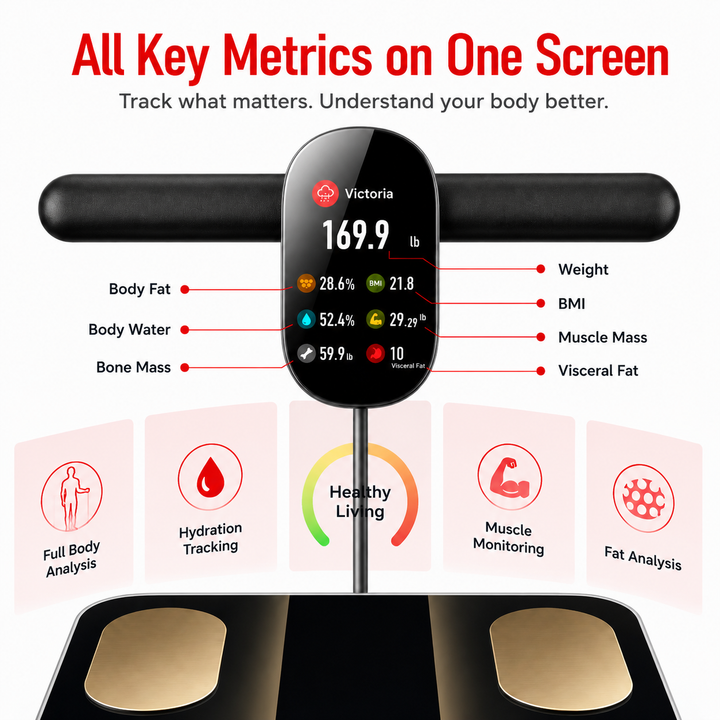 Premium Smart Body Composition Scale 8 Electrode Digital Weight Scale Bluetooth App Sync Body Fat Muscle Water BMI Tracker 180kg LCD Multi User