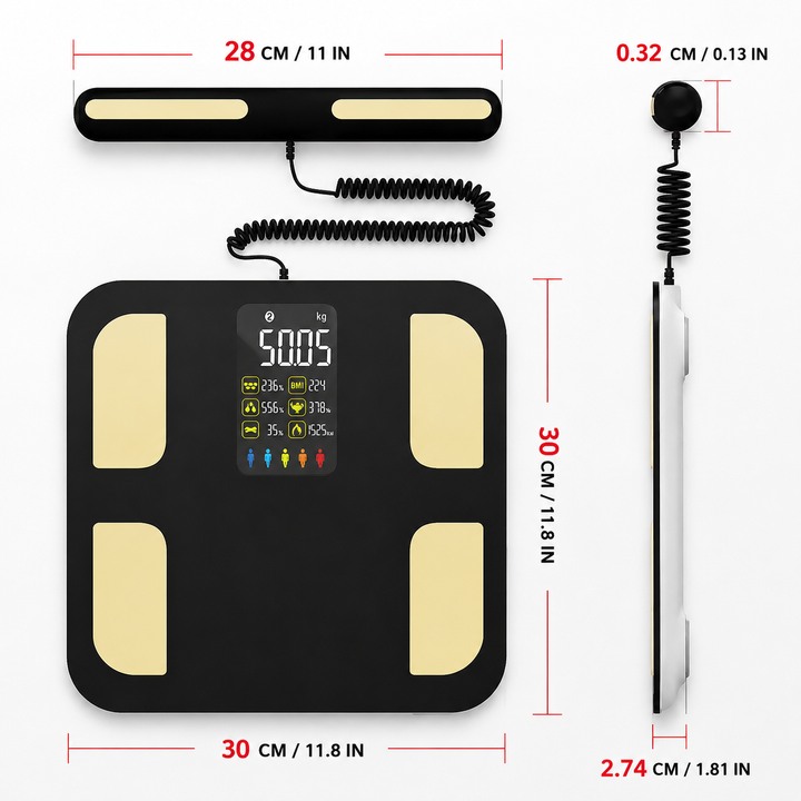 Premium Smart Body Composition Scale Digital Bioimpedance Body Fat Weight BMI Muscle Water Health Analyzer Bluetooth App High Precision Home Use Scale