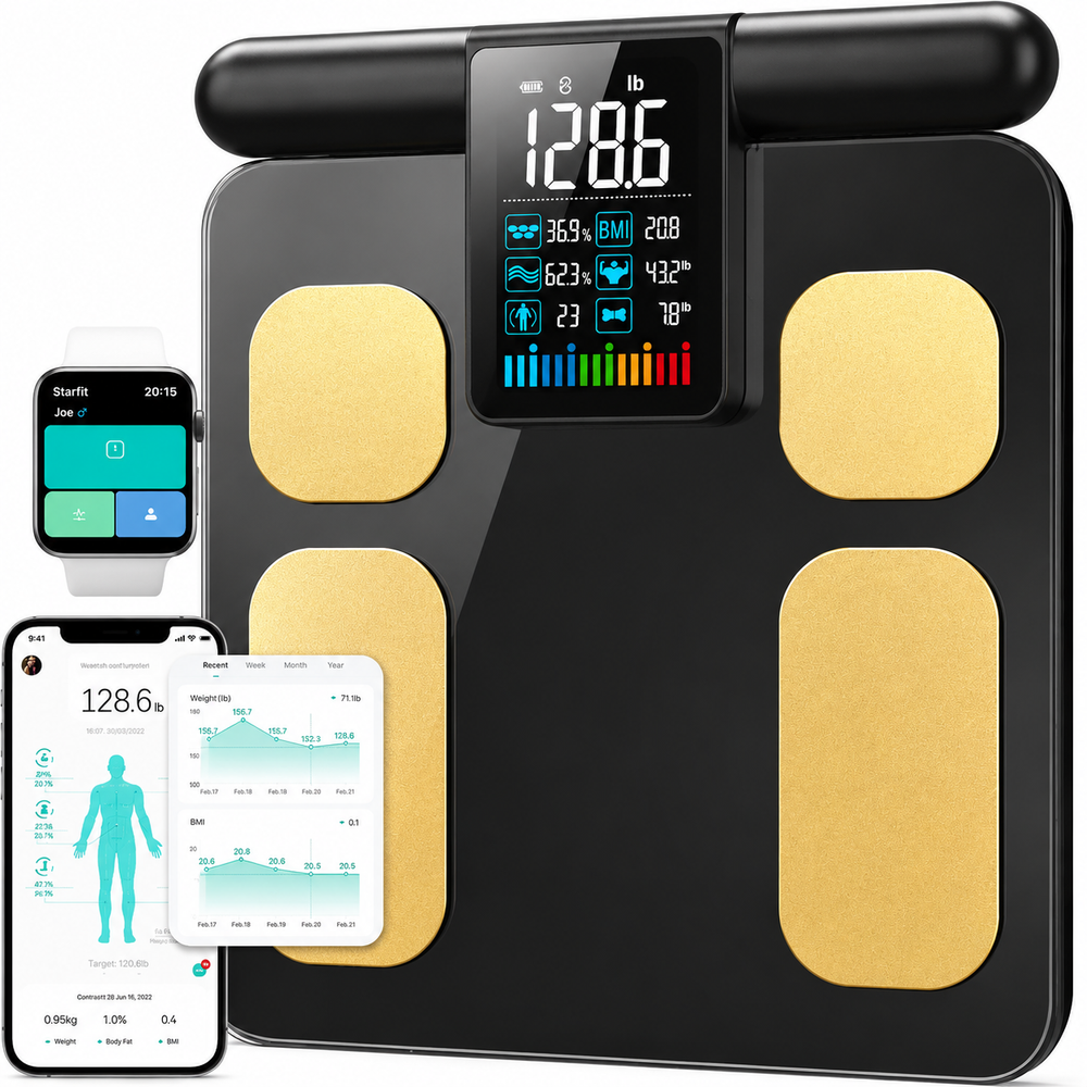 Premium Smart Body Composition Scale Digital Bioimpedance Body Fat Weight BMI Muscle Water Health Analyzer Bluetooth App High Precision Home Use Scale
