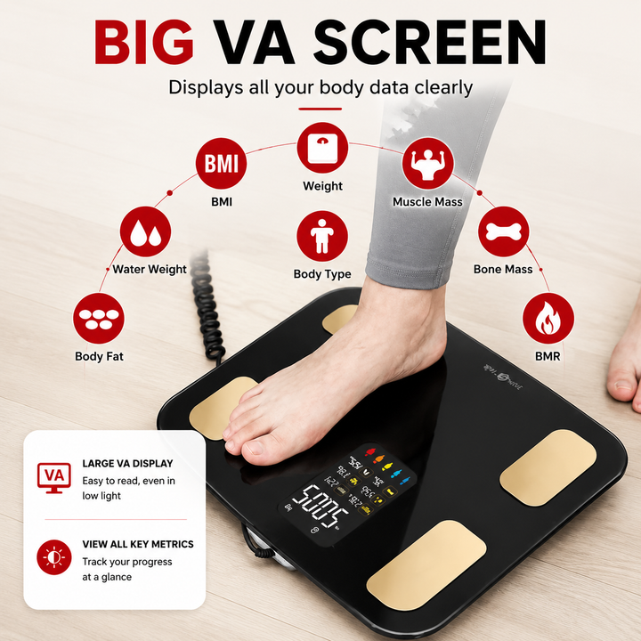 Premium Smart Body Composition Scale Digital Bioimpedance Body Fat Weight BMI Muscle Water Health Analyzer Bluetooth App High Precision Home Use Scale