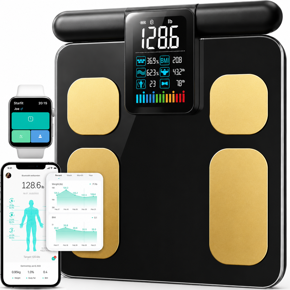 Premium Smart Body Composition Scale Digital Body Fat Weight BMI Muscle Mass Water Tracking Bluetooth Bioimpedance Health Analyzer Precision Scale