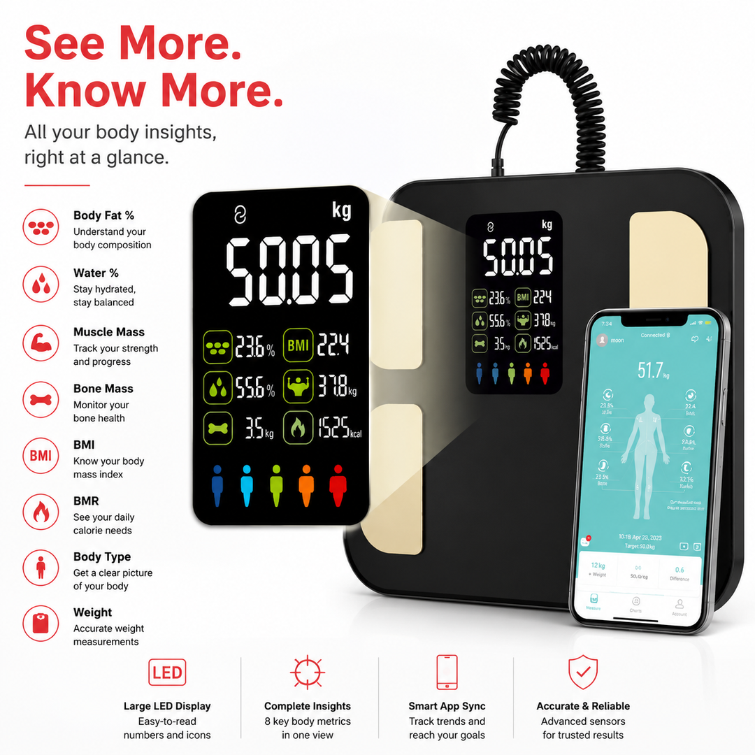 Premium Smart Body Composition Scale Digital Body Fat Weight BMI Muscle Mass Water Tracking Bluetooth Bioimpedance Health Analyzer Precision Scale