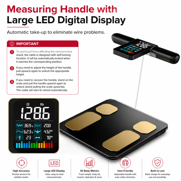 Premium Smart Body Composition Scale Digital Body Fat Weight BMI Muscle Mass Water Tracking Bluetooth Bioimpedance Health Analyzer Precision Scale