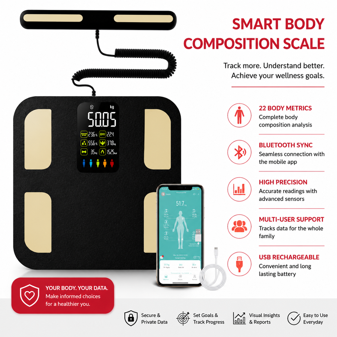 Premium Smart Body Composition Scale Digital Body Fat Weight BMI Muscle Mass Water Tracking Bluetooth Bioimpedance Health Analyzer Precision Scale