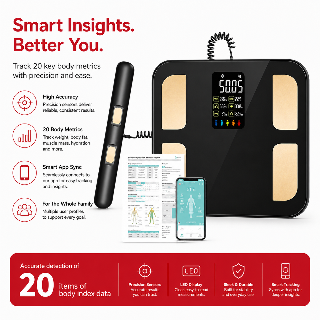 Premium Smart Body Composition Scale Digital Body Fat Weight BMI Muscle Mass Water Tracking Bluetooth Bioimpedance Health Analyzer Precision Scale