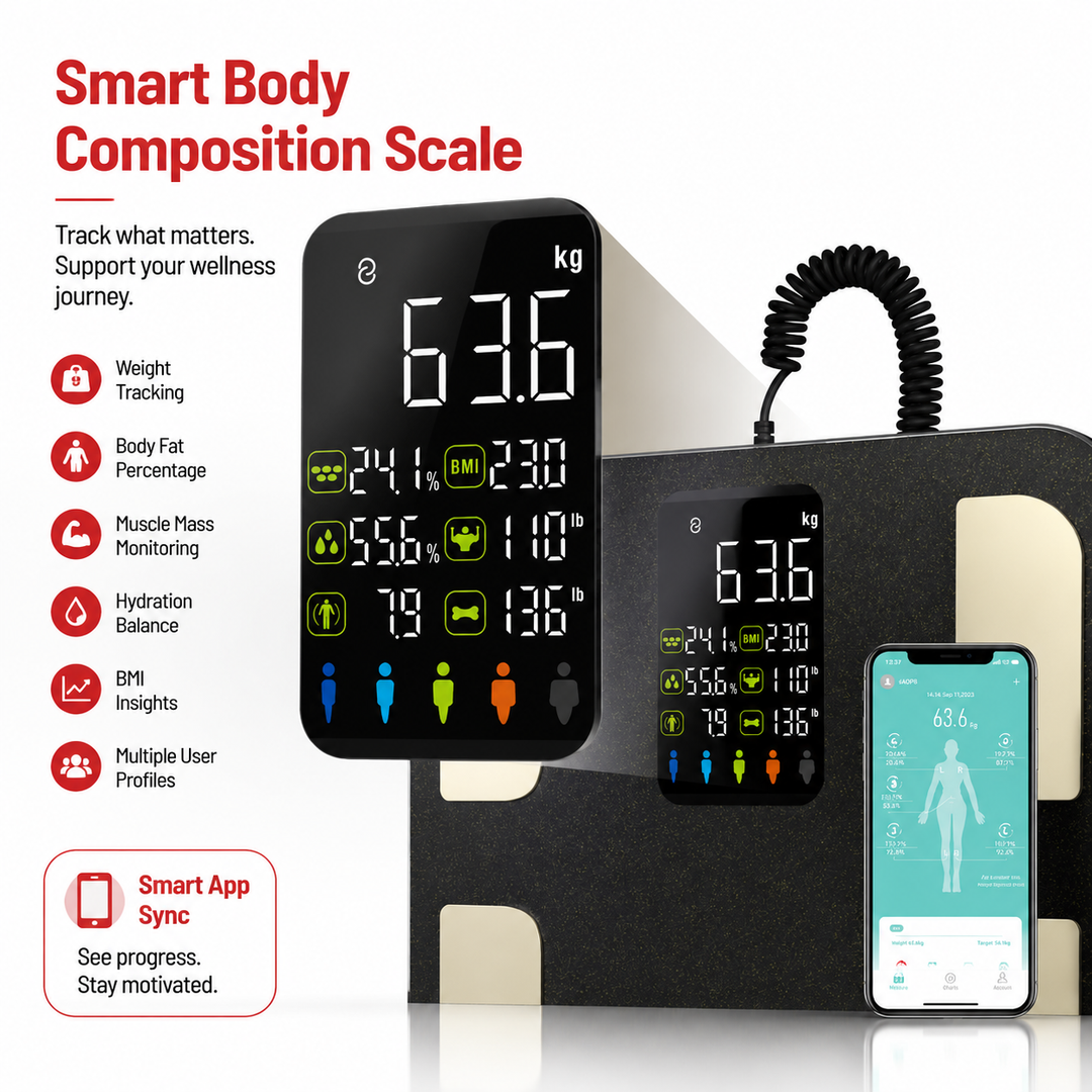 Premium Smart Body Composition Scale with Handle 400 lb Capacity 8 Electrode Segmental Fat Muscle Analyzer Bluetooth App Sync Full Body Composition Monitor