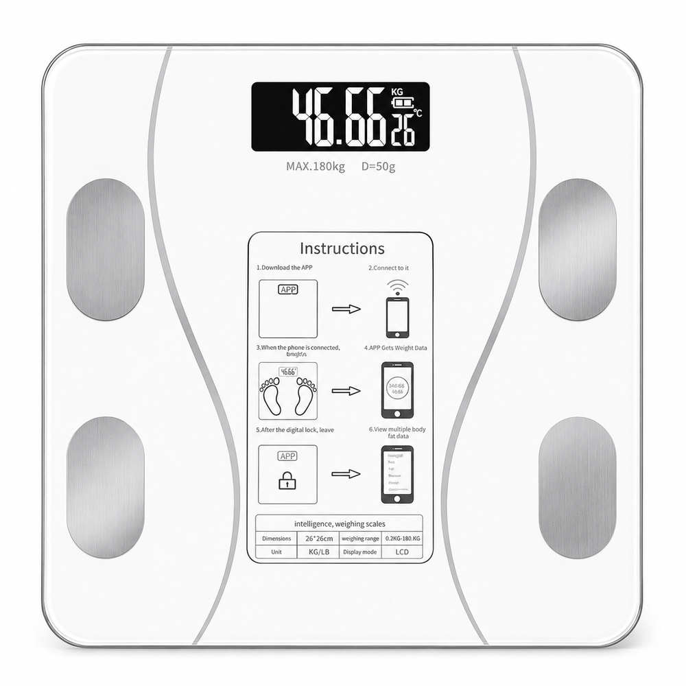 Premium Smart Body Fat Scale Bluetooth Digital Bathroom Scale LED Display Body Composition Analyzer BMI Weight Fat Muscle Water Bone Mass Tracking Smart Health Scale
