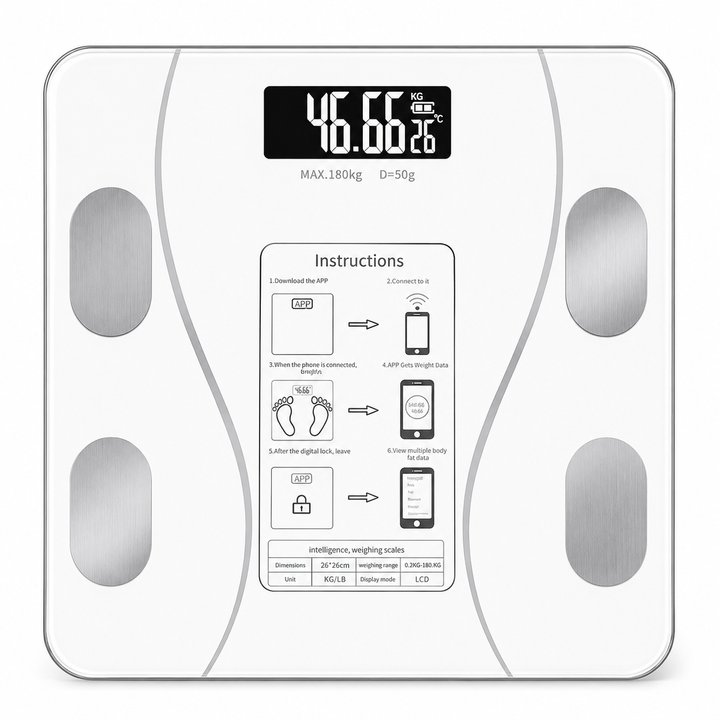 Premium Smart Body Fat Scale Bluetooth Digital Bathroom Scale LED Display Body Composition Analyzer BMI Weight Fat Muscle Water Bone Mass Tracking Smart Health Scale