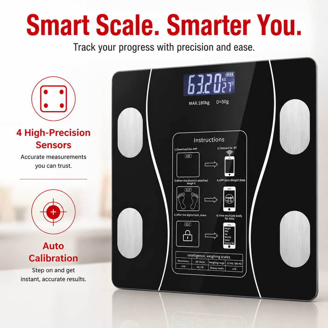 Premium Smart Body Fat Scale Bluetooth Digital Bathroom Scale LED Display Body Composition Analyzer BMI Weight Fat Muscle Water Bone Mass Tracking Smart Health Scale