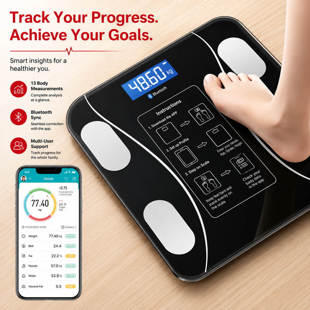 Premium Smart Body Fat Scale Bluetooth Digital Bathroom Scale LED Display Body Composition Analyzer BMI Weight Fat Muscle Water Bone Mass Tracking Smart Health Scale