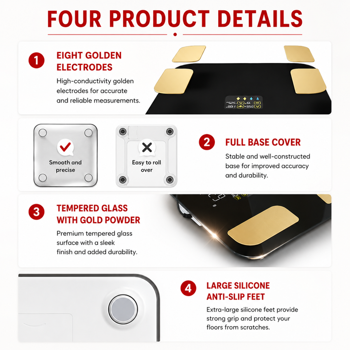 Premium Smart Body Fat Scale Digital Body Composition Scale Bluetooth BMI Tracker 180kg High Precision App Sync Rechargeable AAA Home Fitness Device