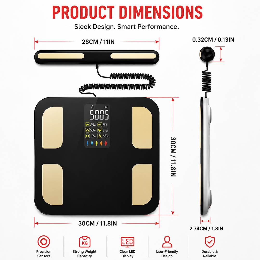 Premium Smart Body Fat Scale Digital Body Composition Scale Bluetooth BMI Tracker 180kg High Precision App Sync Rechargeable AAA Home Fitness Device