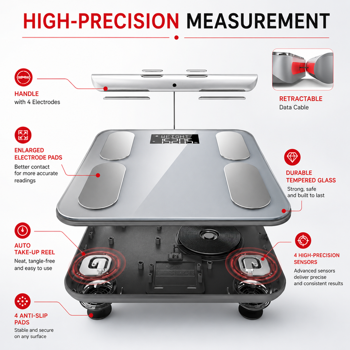 Premium Smart Body Fat Scale Digital Body Composition Scale Bluetooth BMI Tracker 180kg High Precision App Sync Rechargeable AAA Home Fitness Device