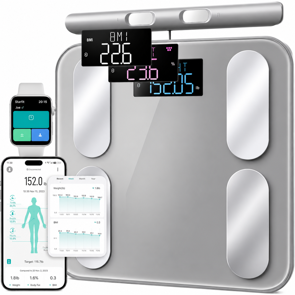 Premium Smart Body Fat Scale Digital Body Composition Scale Bluetooth BMI Tracker 180kg High Precision App Sync Rechargeable AAA Home Fitness Device